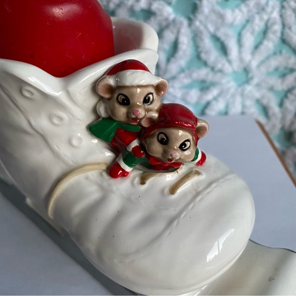 Vintage Christmas Mice riding in Santas sleigh candle holder decoration figurine - Picture 5 of 5